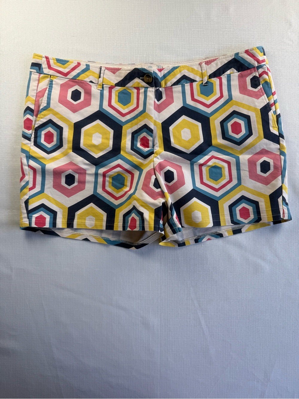 Boden Womens Multi Color Geometric Hexagon Print Cotton Stretch Shorts Size 16R